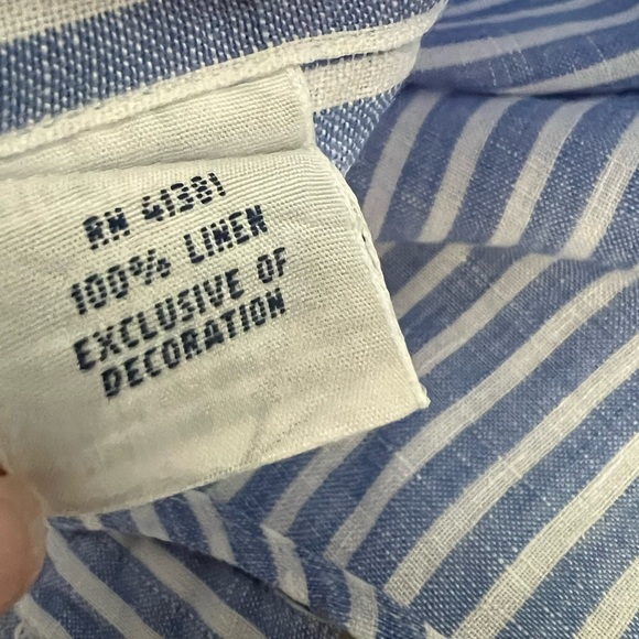 RALPH LAUREN | Ocean Wash Linen Blue and White Stripe Button Long Sleeve Large - Picture 7 of 7